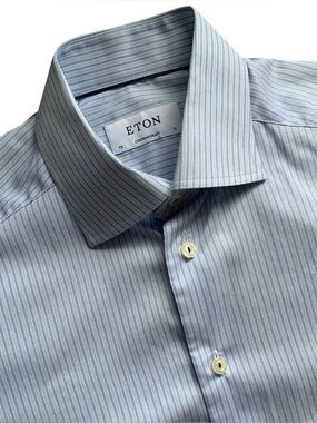 Eton Contemporary Fit Striped Light Blue Dress Shirt Size 15